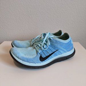 Women's Nike Free 4.0 Flyknit Athletic Shoes - Light Blue